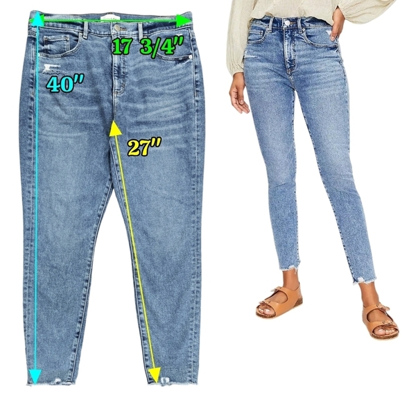LOFT High Waist Skinny Ankle Jeans Distressed Frayed Raw Hem Stretch, Size 32 - Picture 2 of 11